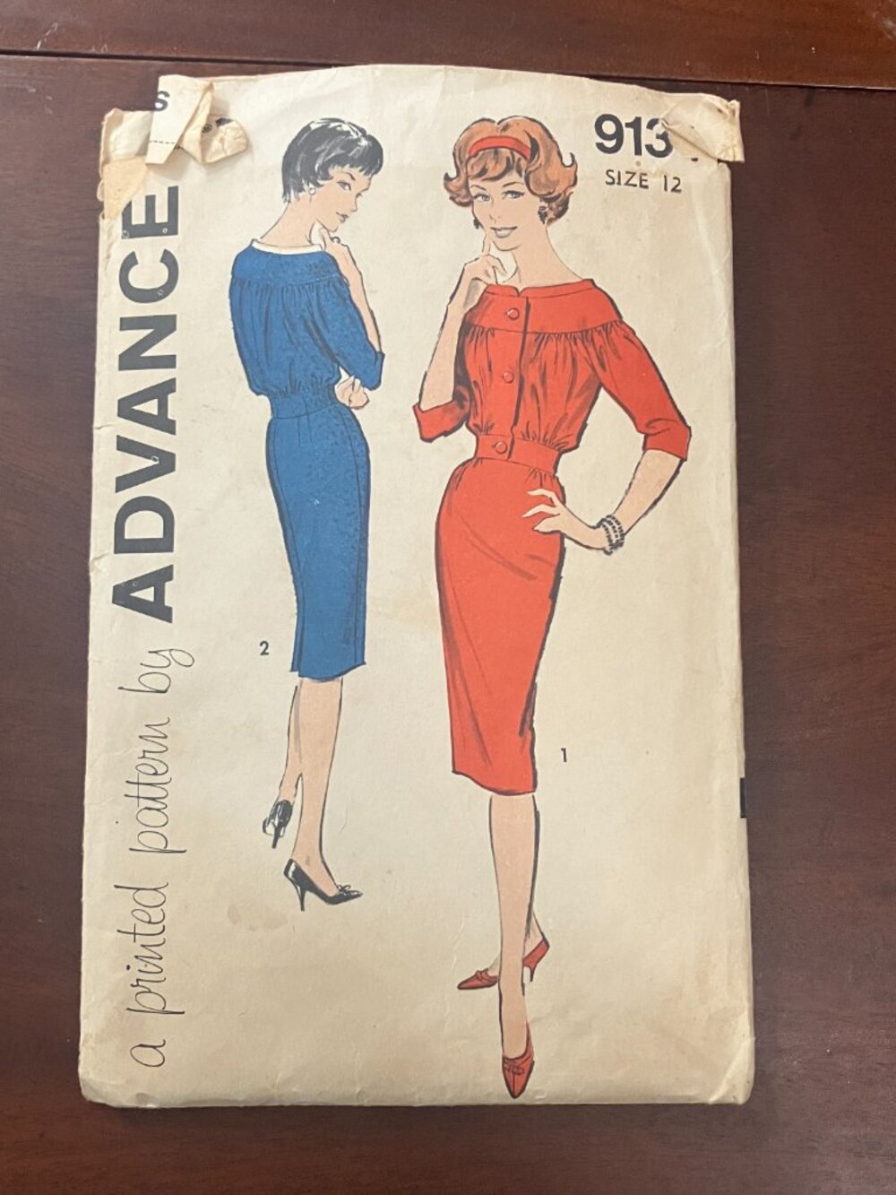 Vintage 1950s Advance 9134 Misses' One-Piece Dress Sewing Pattern Size 12 Cut